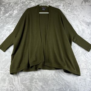 Andrea Jovine 100% Wool Cardigan ONE SIZE Dark Green Drop Shoulder Slouchy(0995)